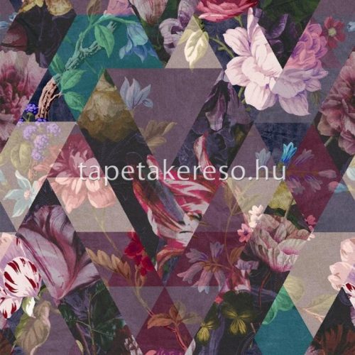 Graham & Brown Pioneer vlies anyagú mályva, fekete, zöld, barna színű virágos, geometriai modern tapéta