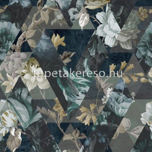 Graham & Brown Pioneer vlies anyagú kék, zöld, barna, szürke színű virágos, geometriai modern tapéta