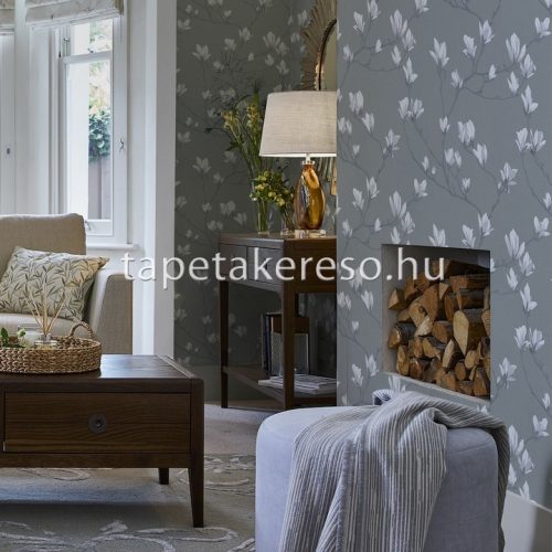 Graham & Brown Laura Ashley vol.1 vlies anyagú szürke, fehér, kék színű ágas, virágos romantikus tapéta