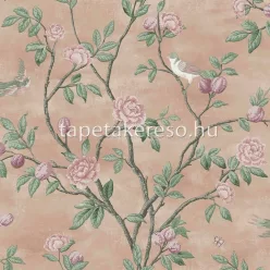   Graham & Brown Laura Ashley vol.1 vlies anyagú zöld, rózsaszín, barack színű madaras, virágos romantikus tapéta
