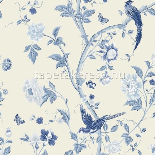 Graham & Brown Laura Ashley vol.1 vlies anyagú kék, fehér színű madaras, virágos romantikus tapéta