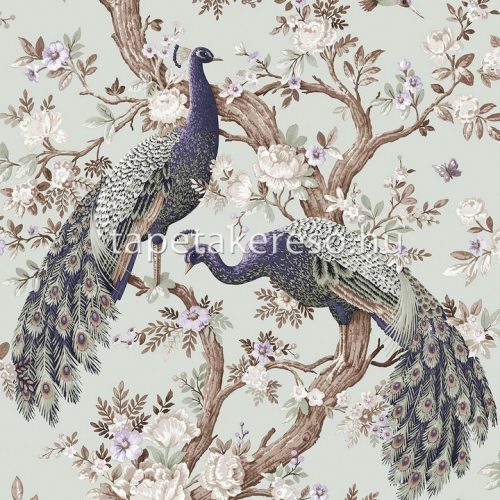 Graham & Brown Laura Ashley vol.1 vlies anyagú zöld, barna, lila színű madaras, virágos romantikus tapéta