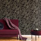 Graham & Brown Opulence vlies, vinyl anyagú szürke, arany, fémes színű leveles modern tapéta