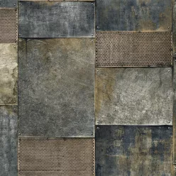   Adawall Octagon vlies, vinyl anyagú szürke, barna színű fémlemez, geometriai modern tapéta