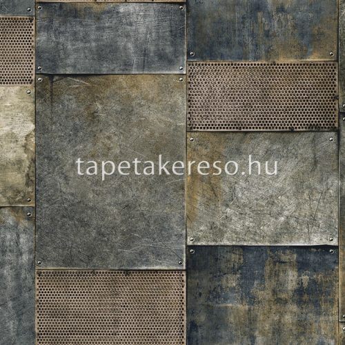 Adawall Octagon vlies, vinyl anyagú szürke, barna színű fémlemez, geometriai modern tapéta