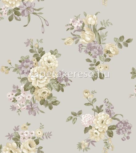 Parato Fiori Country 8 vlies anyagú szürke, lila, sárga, zöld színű virágos romantikus tapéta