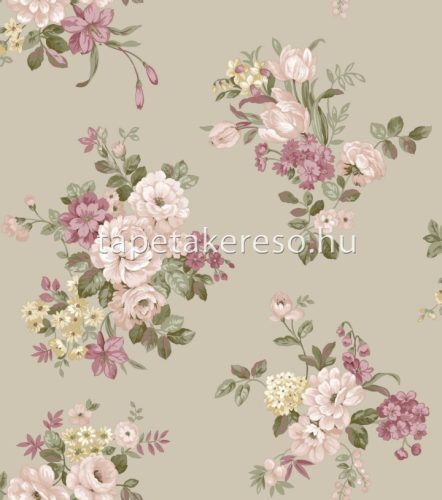 Parato Fiori Country 8 vlies anyagú szürke, zöld, rózsaszín, sárga színű virágos romantikus tapéta