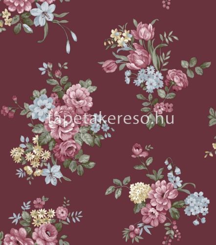 Parato Fiori Country 8 vlies anyagú bordó, zöld, kék, sárga színű virágos romantikus tapéta