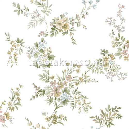 Parato Fiori Country 8 vlies anyagú fehér, zöld, sárga, rózsaszín színű virágos romantikus tapéta