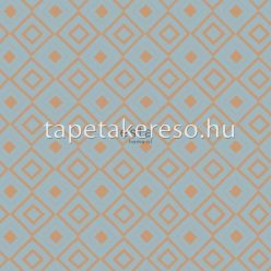   Esta FAB vlies anyagú kék, arany színű kockás, geometriai modern tapéta