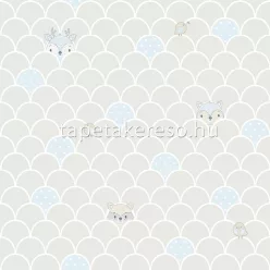   Parato Mondo Baby vlies anyagú szürke, fehér, kék színű pikkelyes, állatos, szivecskés gyerek tapéta