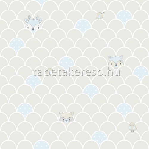 Parato Mondo Baby vlies anyagú szürke, fehér, kék színű pikkelyes, állatos, szivecskés gyerek tapéta