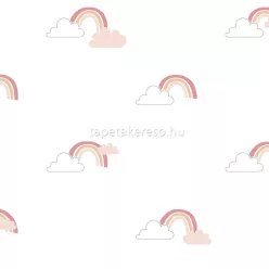   Parato Mondo Baby vlies anyagú fehér, rózsaszín, okker, gyöngyház színű felhős, szivárvány gyerek tapéta