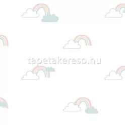   Parato Mondo Baby vlies anyagú fehér, rózsaszín, okker, türkiz, csillámos színű felhős, szivárvány gyerek tapéta