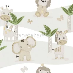   Parato Mondo Baby vlies anyagú szürke, fehér, barna, zöld színű pillangós, állatos, fás gyerek tapéta