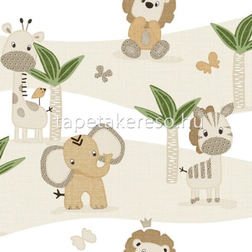 Parato Mondo Baby vlies anyagú fehér, zöld, barna színű pillangós, állatos, fás gyerek tapéta