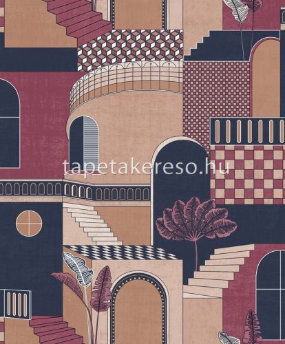 Holden Imaginarium 2 papír anyagú barna, kék, bordó színű épület modern tapéta