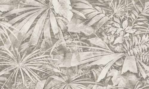 Arte Curiosa papír, vinyl anyagú szürke, beige, fehér színű szövethatású, leveles modern tapéta