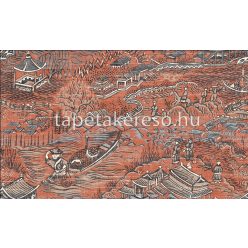   Arte Curiosa vlies, vinyl anyagú terrakotta, szürke, barna, fehér, kék színű keleti motívumos, épület, szövethatású modern tapéta
