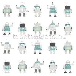   Esta Bandits vlies anyagú fehér, türkiz, szürke színű robotos gyerek tapéta