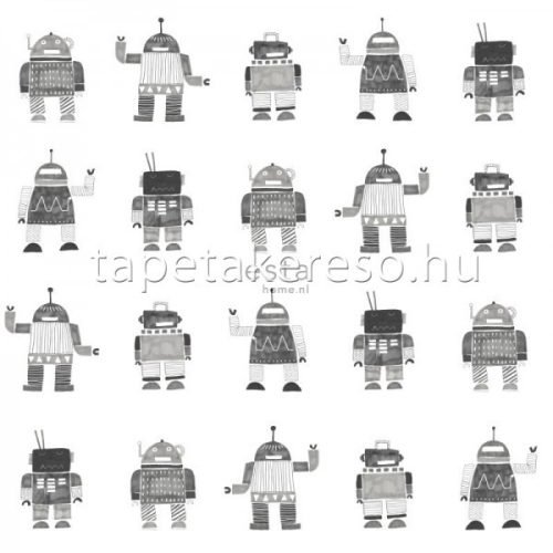Esta Bandits vlies anyagú fehér, szürke színű robotos gyerek tapéta