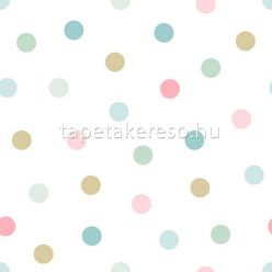   Esta Let's play vlies anyagú fehér, zöld, türkiz, rózsaszín, mustársárga színű pöttyös gyerek tapéta