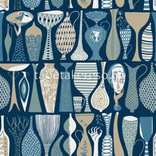 Boras Scandinavian Designers II vlies anyagú kék, fehér, barna színű váza, etno retro tapéta