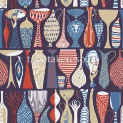  Boras Scandinavian Designers II vlies anyagú kék, fehér, barna, piros színű váza, etno retro tapéta
