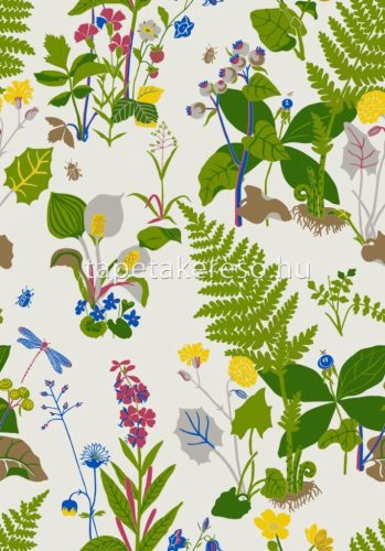 Boras Scandinavian Designers II vlies anyagú fehér, zöld, kék, piros, sárga színű növényes natural tapéta