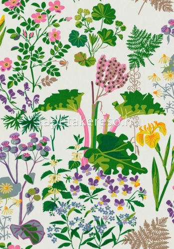Boras Scandinavian Designers II vlies anyagú fehér, zöld, rózsaszín, kék, lila színű virágos, növényes natural tapéta