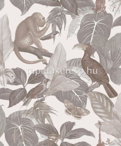 Parato Flora vlies anyagú szürke, barna, zöld színű állatos, leveles, madaras romantikus tapéta