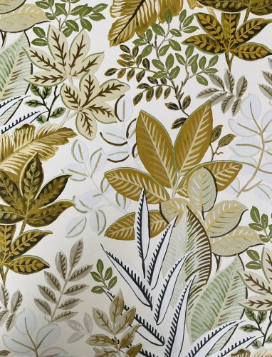 Parato Flora vlies anyagú beige, zöld, barna, mustársárga színű leveles romantikus tapéta