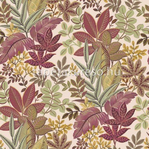 Parato Flora vlies anyagú zöld, sárga, beige, bordó, arany színű leveles romantikus tapéta