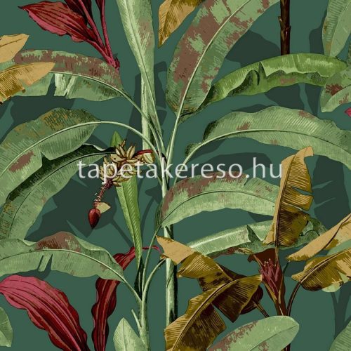 Parato Flora vlies anyagú zöld, bordó, barna színű leveles romantikus tapéta