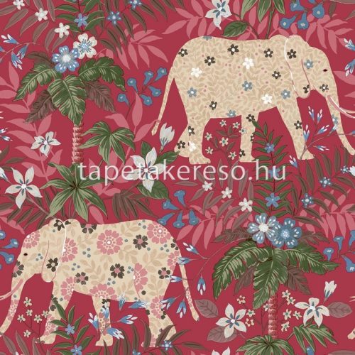 Parato Flora vlies anyagú bordó, zöld, beige, kék színű növényes, állatos romantikus tapéta