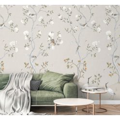   ICH Hana vlies anyagú beige, fehér, zöld színű madaras, virágos, ágas romantikus tapéta
