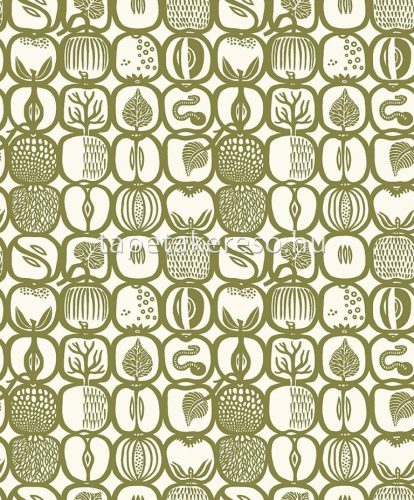 Boras Scandinavian Designers III vlies anyagú zöld, fehér színű gyümölcsös retro tapéta