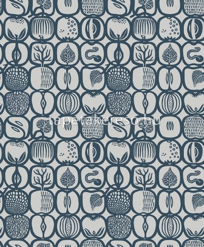 Boras Scandinavian Designers III vlies anyagú szürke, kék színű gyümölcsös retro tapéta