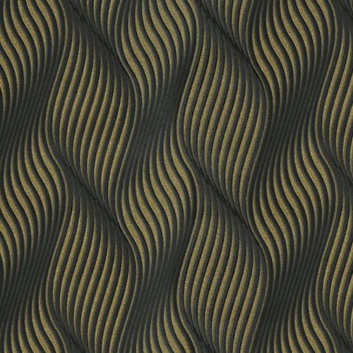 Emiliana Parati New Tekko vlies anyagú, fekete, arany színű, 3d, hullámos, geometriai, Modern tapéta