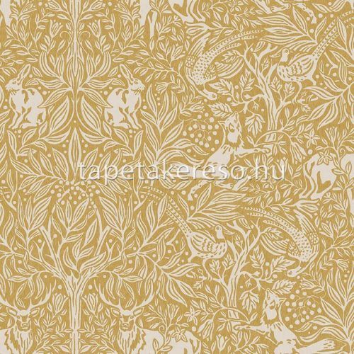 Boras New Heritage vlies anyagú beige, mustársárga színű fás, állatos, madaras romantikus tapéta