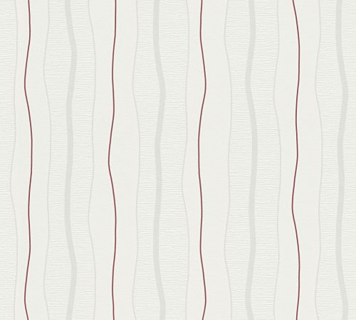 AS Creation Casual Living vlies, habos anyagú fehér, bordó színű csíkos modern tapéta