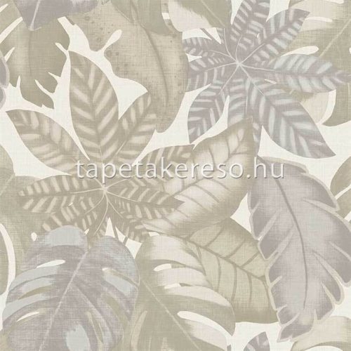 Cristiana Masi Thai vlies, vinyl anyagú törtfehér, szürke, barna színű leveles, textilhatású modern, natural tapéta