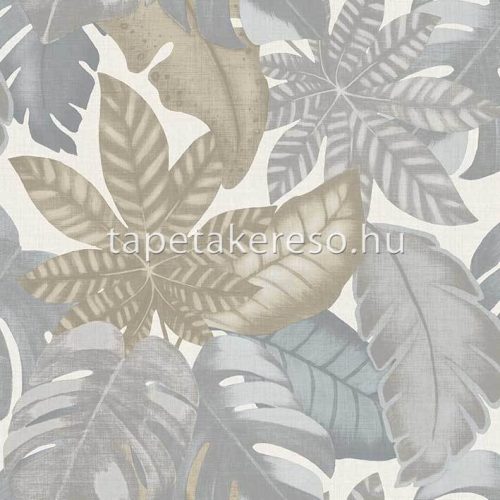Cristiana Masi Thai vlies, vinyl anyagú barna, kék, fehér színű leveles, textilhatású modern, natural tapéta