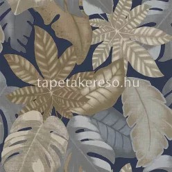   Cristiana Masi Thai vlies, vinyl anyagú kék, barna, szürke színű leveles, textilhatású modern, natural tapéta