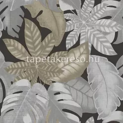   Cristiana Masi Thai vlies, vinyl anyagú szürke, fekete, homok színű leveles, textilhatású modern, natural tapéta