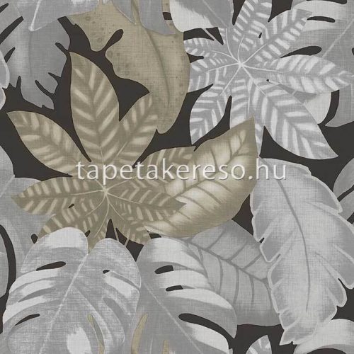 Cristiana Masi Thai vlies, vinyl anyagú szürke, fekete, homok színű leveles, textilhatású modern, natural tapéta