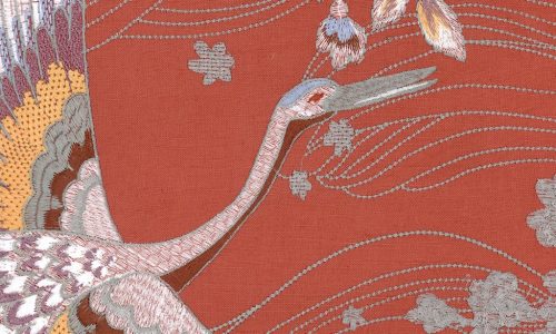 Arte Takara textil, vlies anyagú piros, kék, szürke, barna, lila, rózsaszín színű madaras, virágos natural tapéta
