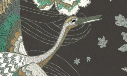 Arte Takara textil, vlies anyagú fekete, türkiz, barna, arany, beige, szürke színű madaras, virágos natural tapéta