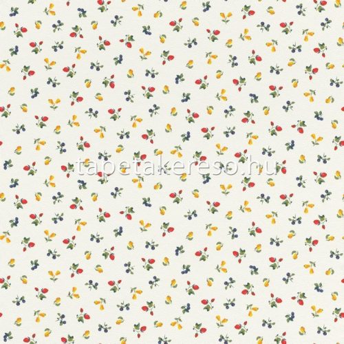 Rasch textil Petite Fleur 5 vlies anyagú fehér, zöld, sárga, kék, piros színű gyümölcsös romantikus tapéta