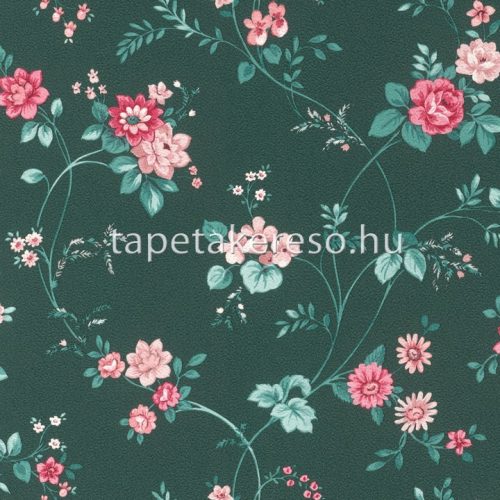 Rasch textil Petite Fleur 5 vlies anyagú kék, zöld, rózsaszín színű indamintás, virágos romantikus tapéta